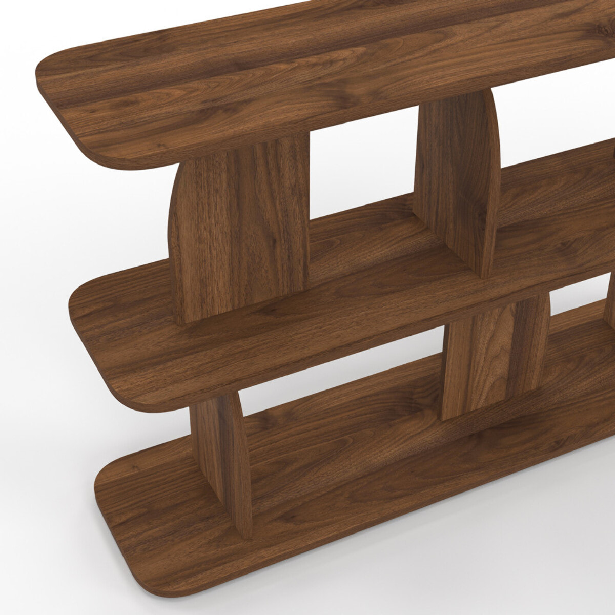 Etagère basse Japandi destructurée effet noyer