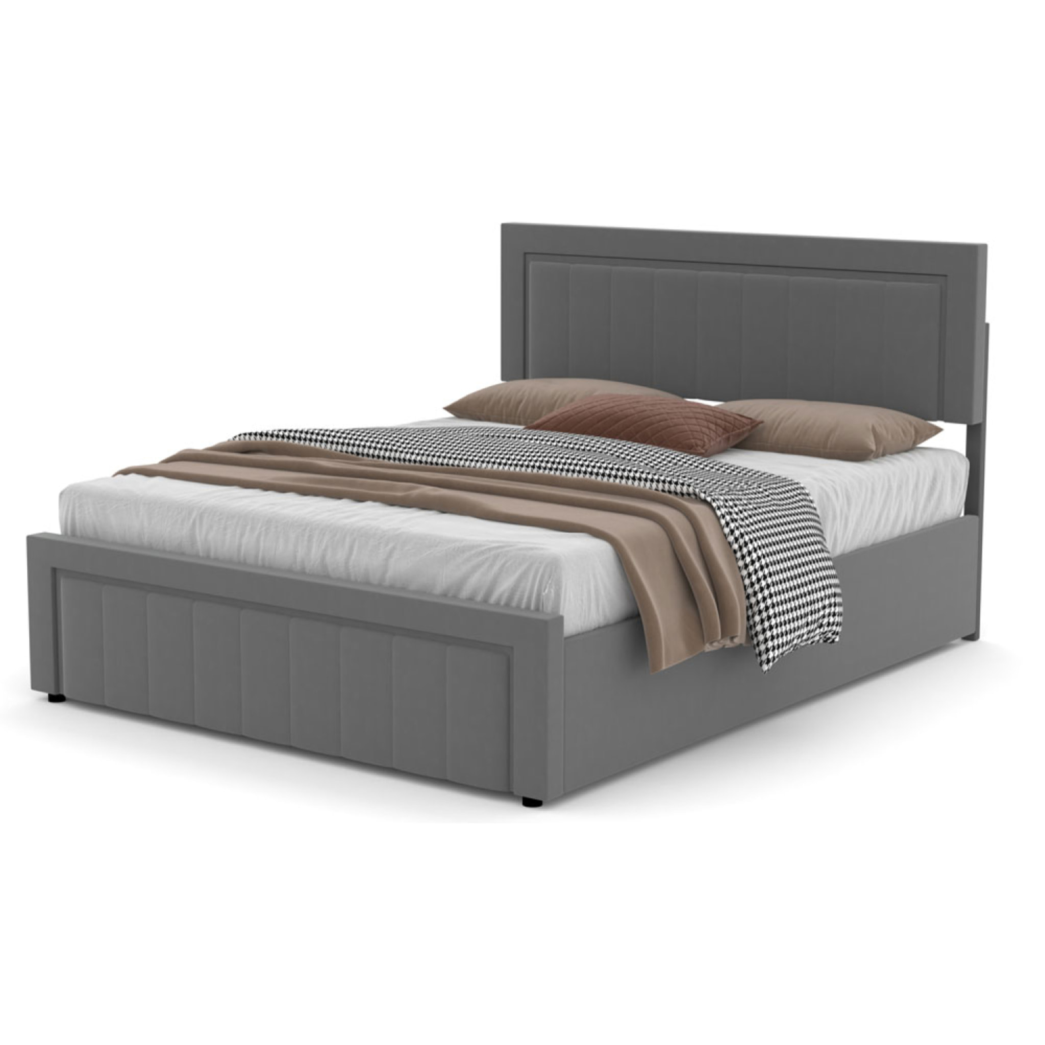TOPEKA Lit contemporain avec coffre de rangement 160x200cm en velours gris