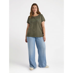 Fiorella Rubino - Camiseta con escritura y bordado - Verde militare