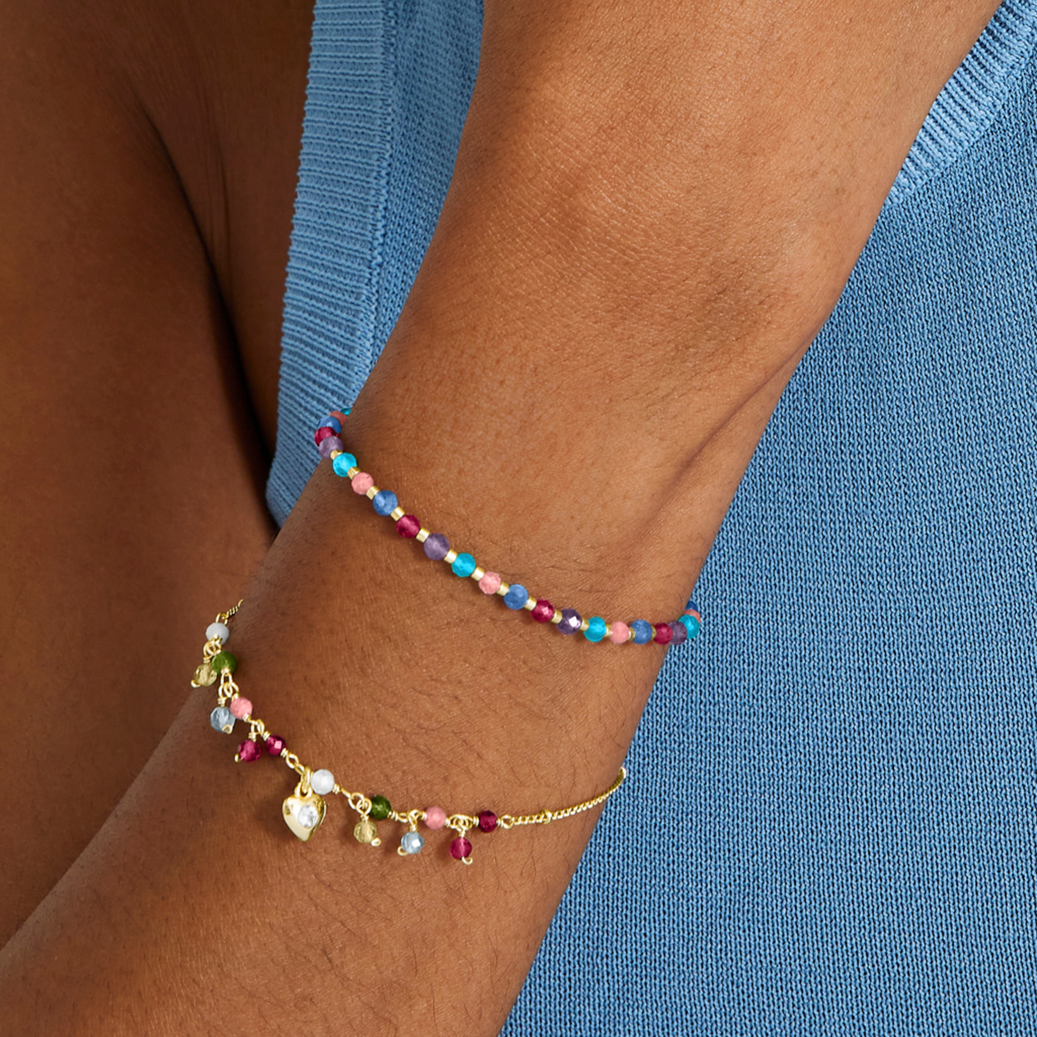 Pulsera de Cristal Multicolor acabada en oro amarillo de 18K