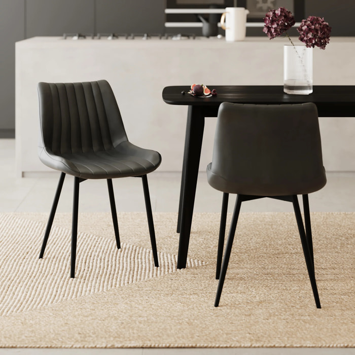 Lot de 2 chaises en cuir synthétique gris foncé et métal noir - Killi