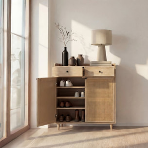 Meuble à chaussures Rocco -bois massif de manguier et rotin-couleur arabica 100 x 104 x 38 cm