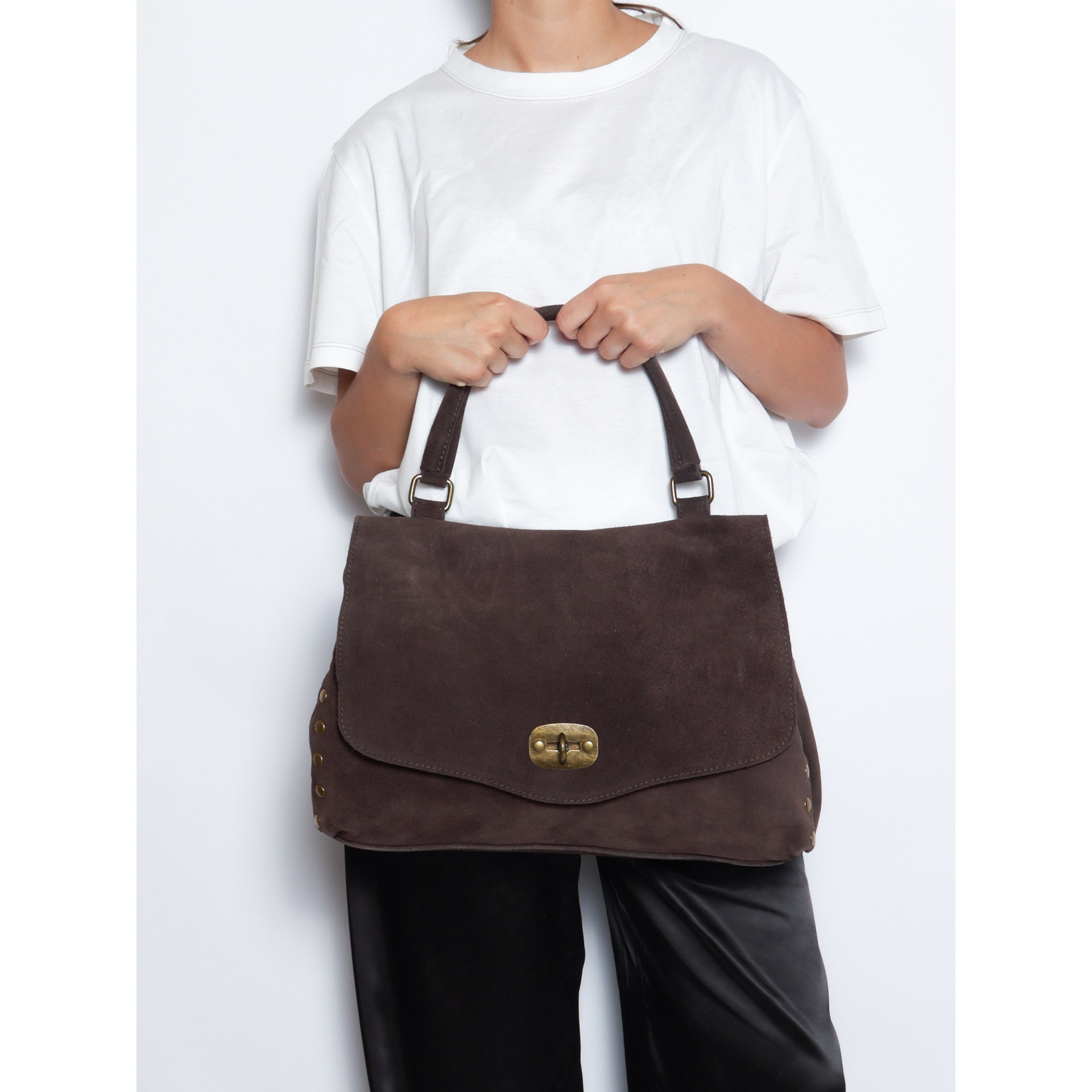 Borsa a mano da donna Made in Italy - Modello Zelia Elite - Pelle scamosciata - 37.0 x 22.0 x 15.0 cm