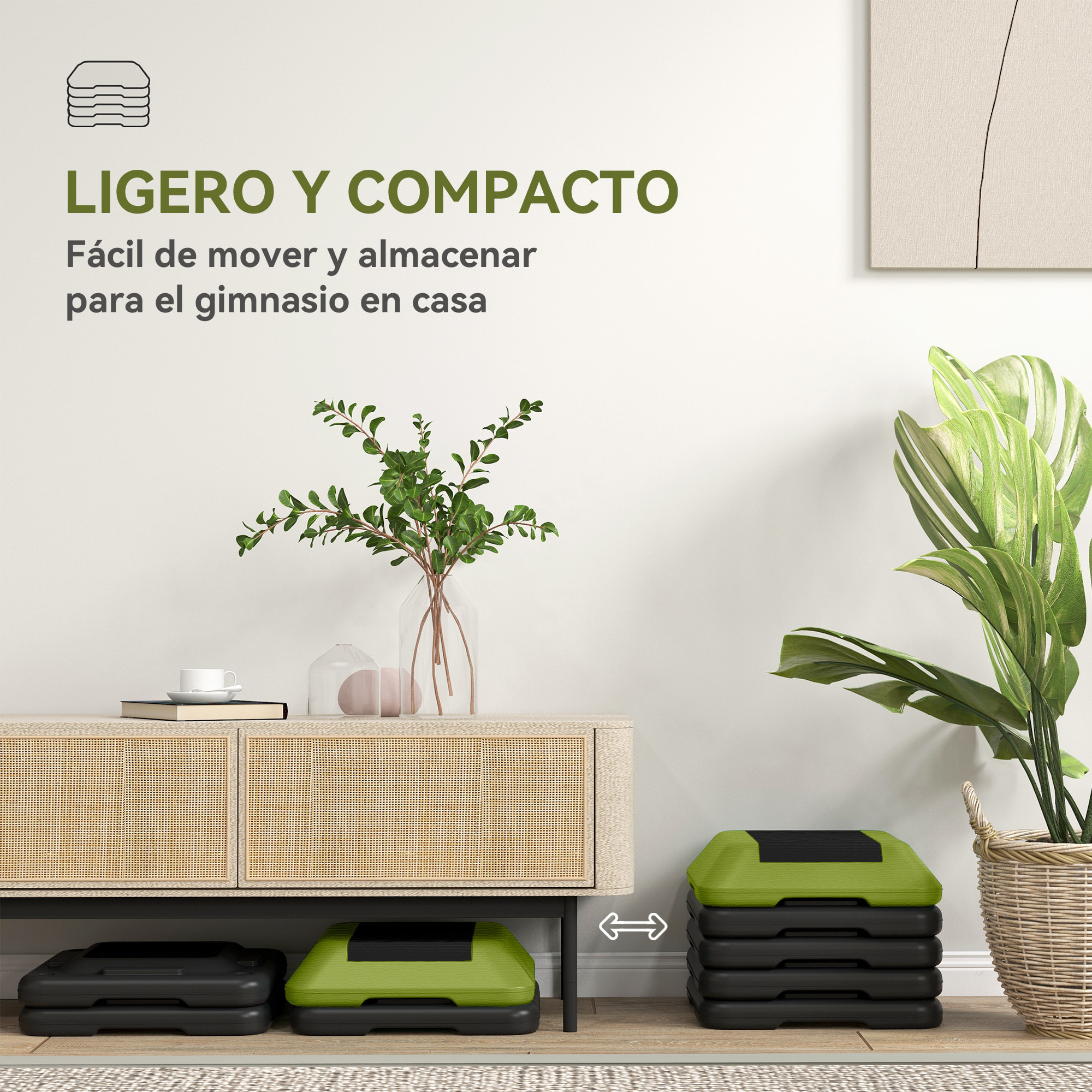 Step de Aeróbic Step para Fitness Stepper Antideslizante con Altura Ajustable de 10/15/20/25/30 cm Carga 150 kg para Entrenamiento en Casa Gimnasio Verde