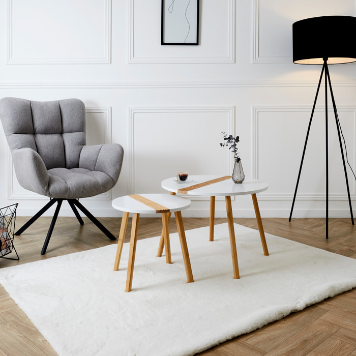 Table Gigogne Bicolore Relief Blanc X2