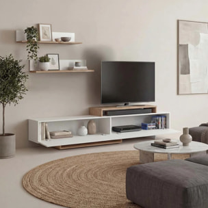 Salón con mueble TV y estanterías en blanco artik y alpino 200 cm Bender Blanco Artik (Blanco Mate) - Alpino