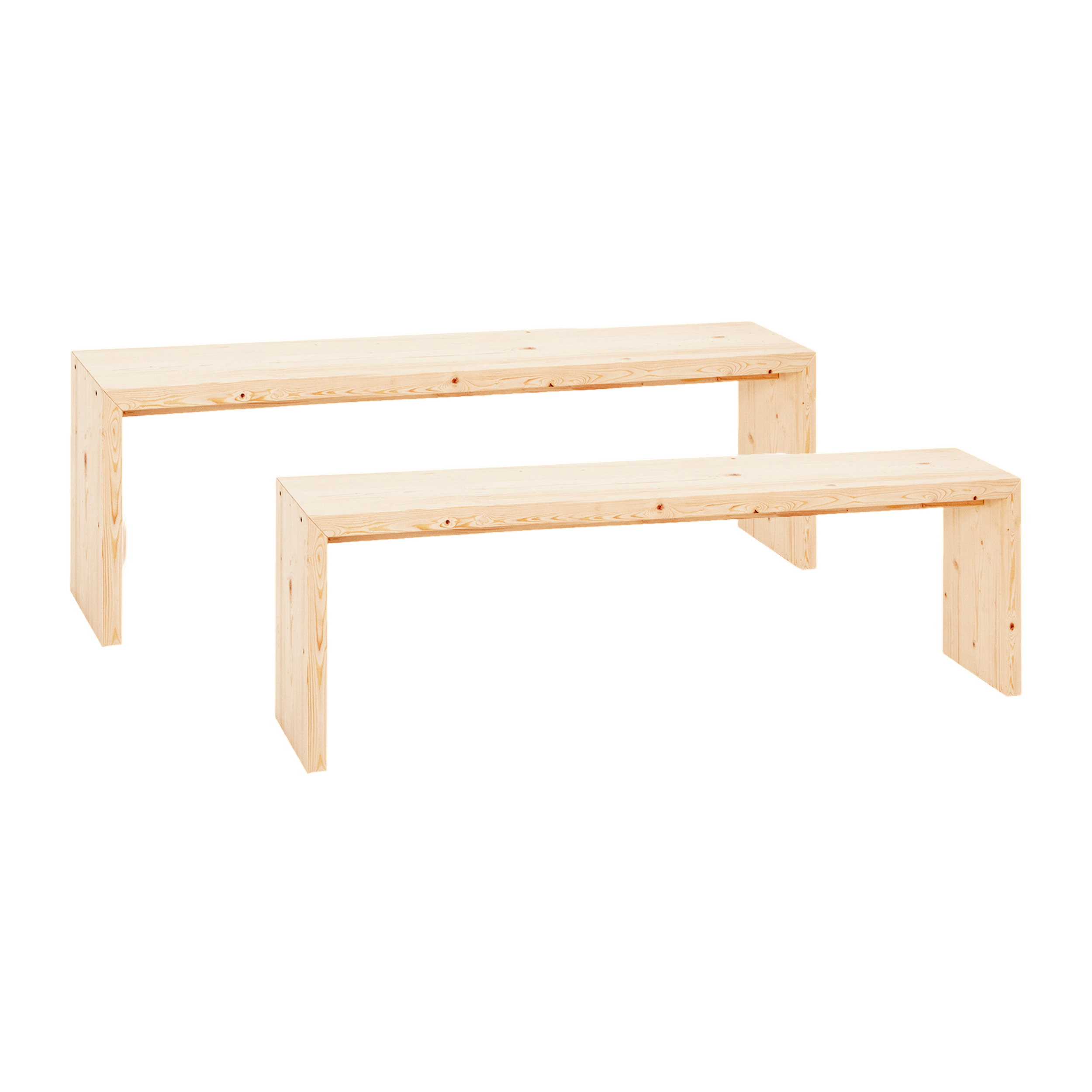 Pack 2 bancs en bois massif ton naturel de différentes tailles