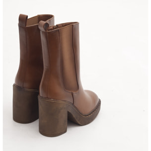 STIVALETTO ELASTICO ZIP TACCO CUOIO