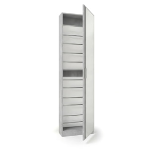 Zapatero alto de 1 puerta con espejo en gris cemento 180x50 cm Roma Gris cemento
