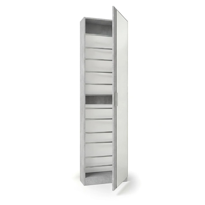 Zapatero alto de 1 puerta con espejo en gris cemento 180x50 cm Roma Gris cemento