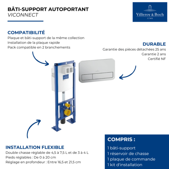 Bâti-support autoportant WC Viconnect avec plaque chrome mat