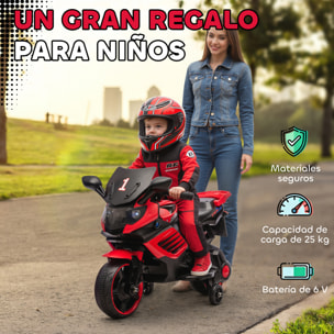Moto Eléctrica para Niños 6V, Moto Eléctrica Infantil con Ruedas de Apoyo, Música, Faro, para Niños de 18-36 Mesas, Rojo