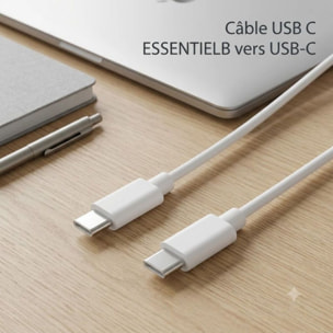 Câble USB C ESSENTIELB vers USB-C 1M Blanc compatible iPhone 17 16 15 Pro Max et Samsung Galaxy S25 S24 Ultra