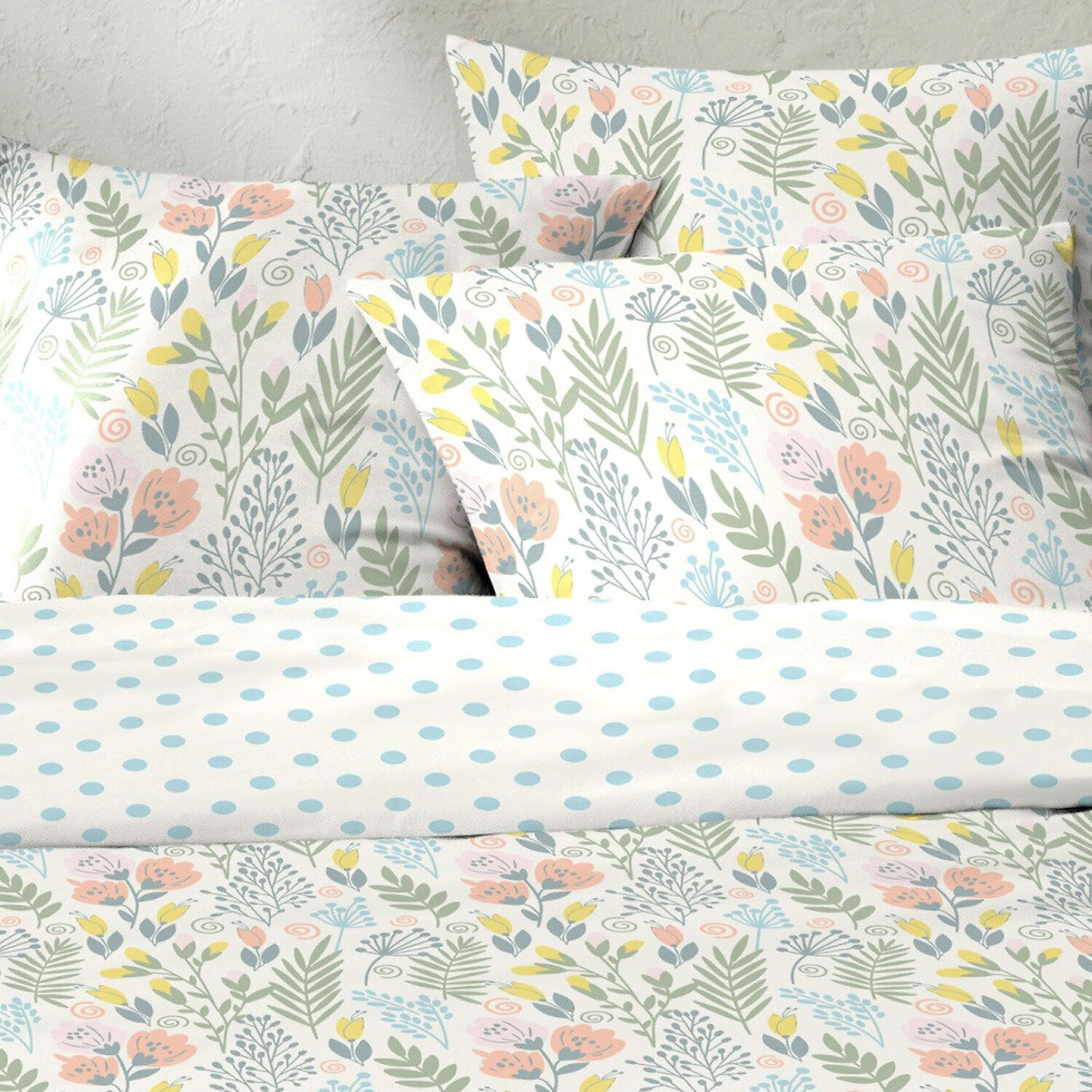 Parure housse de couette 3pcs coton 51 fils lila multico
