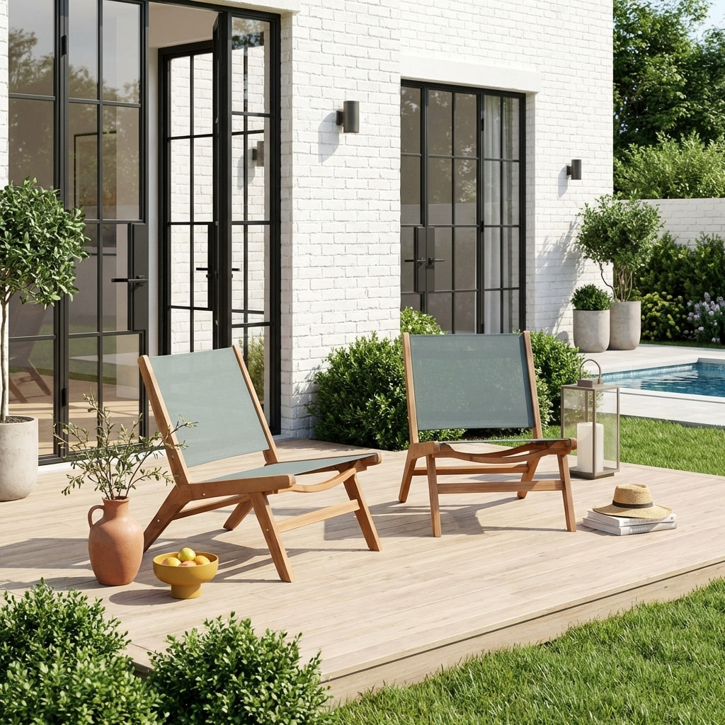 Fauteuil relax bois d'acacia et textilène (lot de 2) MADERA