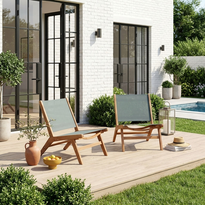 Fauteuil relax bois d'acacia et textilène (lot de 2) MADERA