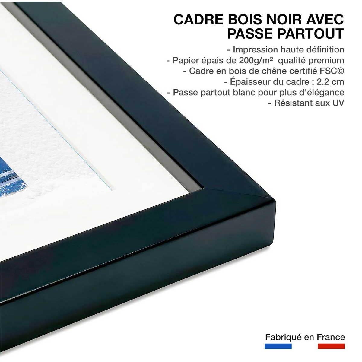 Poster porte bleue ios Affiche + cadre en bois - Noir