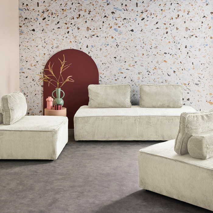 Ensemble chauffeuses LAO pour canapé modulable en velours côtelé 4 places crème