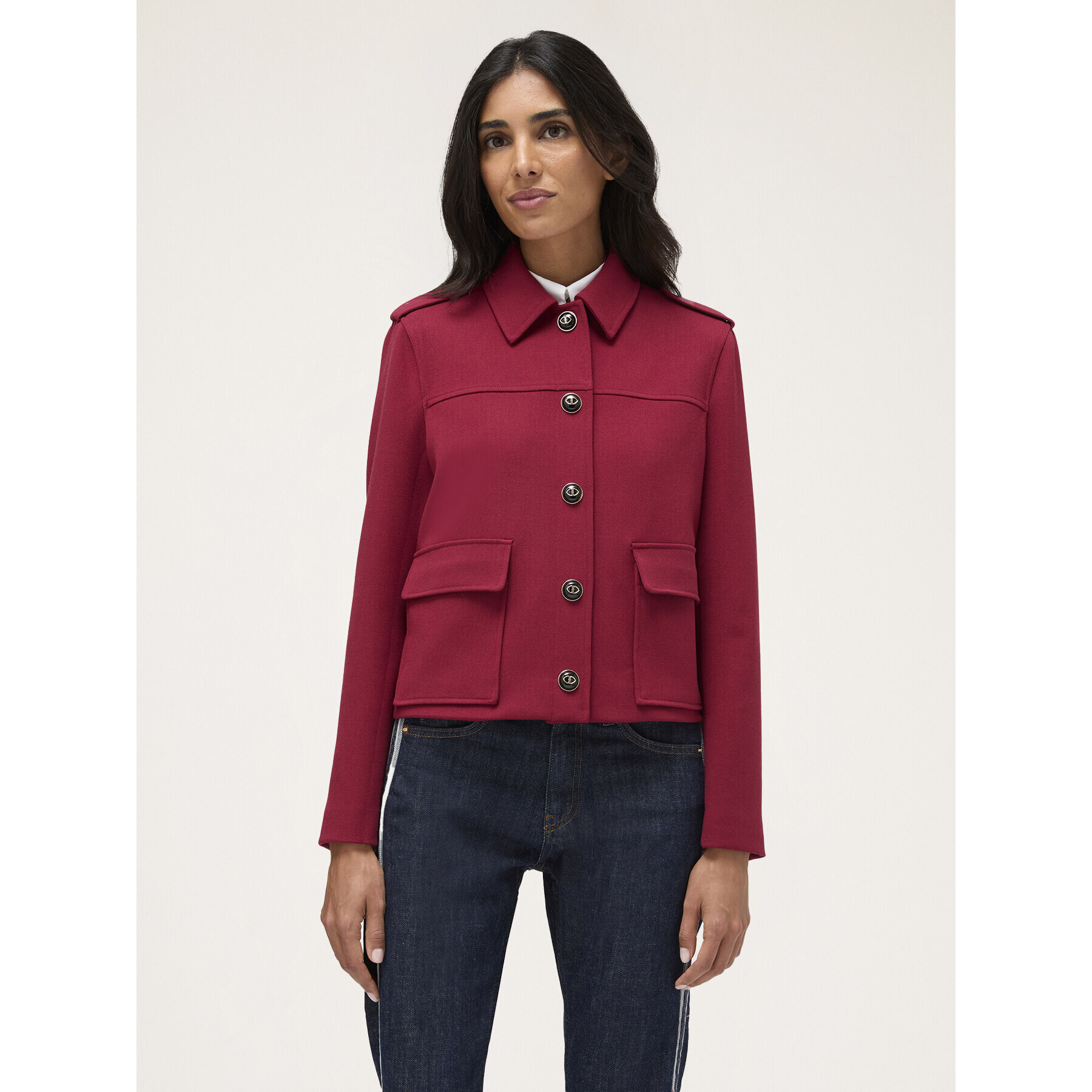 Motivi - Chaqueta de botonadura simple con adornos - Burgundy