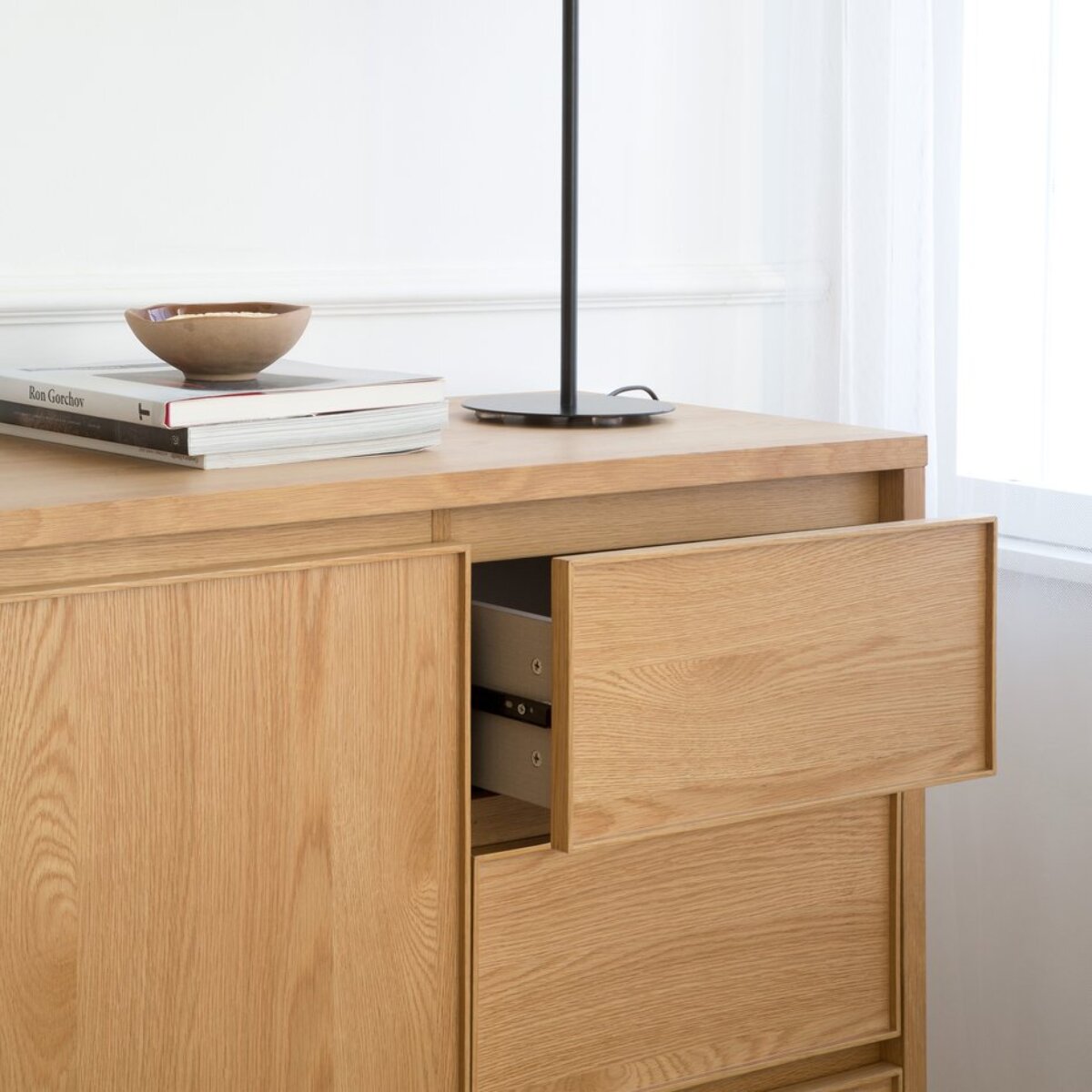 Buffet Nairobi -panneau en tôle naturelle et panneau stratifié technique-couleur chêne naturel 160 x 80 x 45 cm