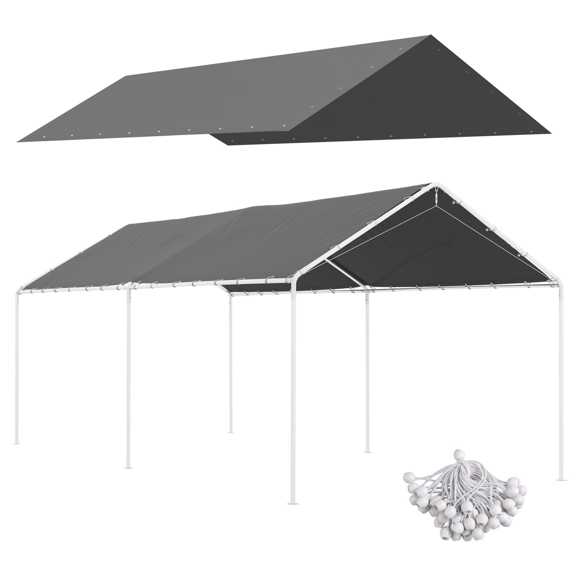 Toile de rechange carport auvent voiture dim. 6L x 3l m tendeurs élastiques inclus PE haute densité gris