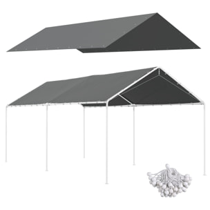 Toile de rechange carport auvent voiture dim. 6L x 3l m tendeurs élastiques inclus PE haute densité gris