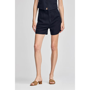 Pantalón corto Soller azul marino de lino y algodón con detalle Polo Club