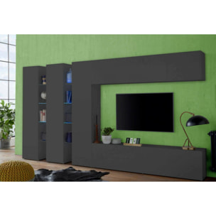 Parete attrezzata Carmelo, Set salotto porta TV a 5 ante, Mobile soggiorno multiuso, 100% Made in Italy, cm 340x30h180, Antracite