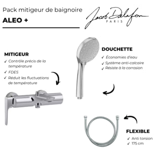 Pack mitigeur bain douche Aléo+ + douchette Awaken + flexible à écrou 175 cm