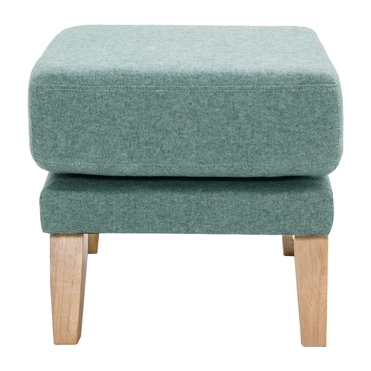 Pouf repose-pieds déhoussable scandinave en tissu vert de gris et bois clair OSLO