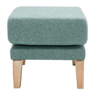 Pouf repose-pieds déhoussable scandinave en tissu vert de gris et bois clair OSLO