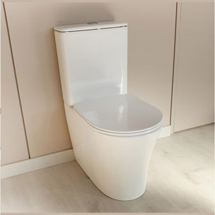 Pack WC A1 + Manguito conector | Inodoro de ceramica | Manguito extensible 150-470mm | WC con Tapa amortiguada | Doble descarga | Salida dual | Alday