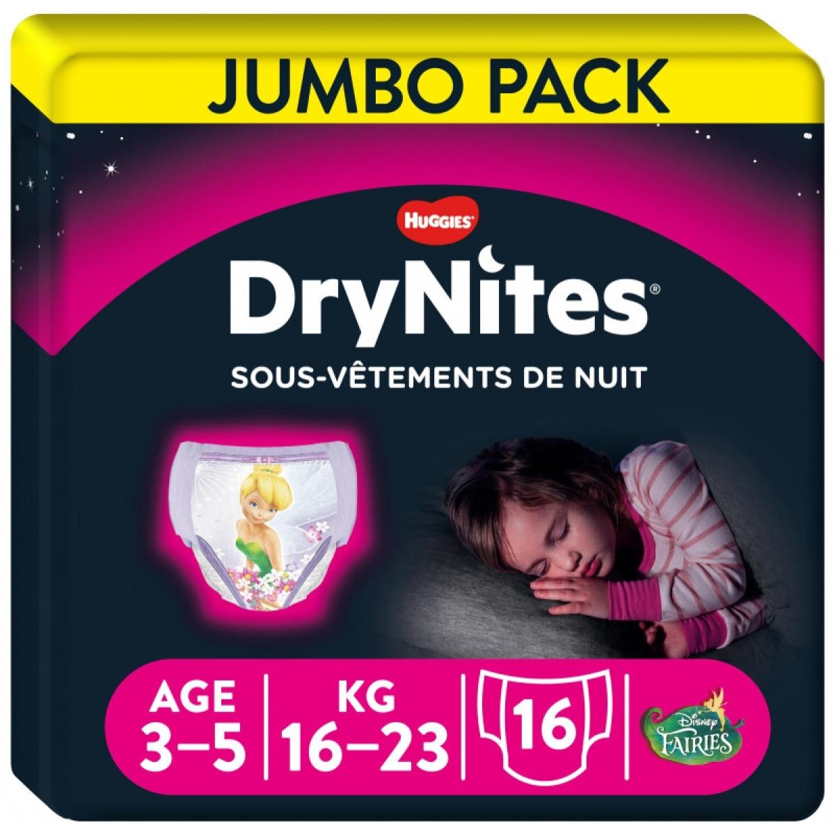 DryNites - Pack de 4 - DryNites Couche de Nuit pour Fille 3-5 Ans 16-23 kg  x 16 Couches