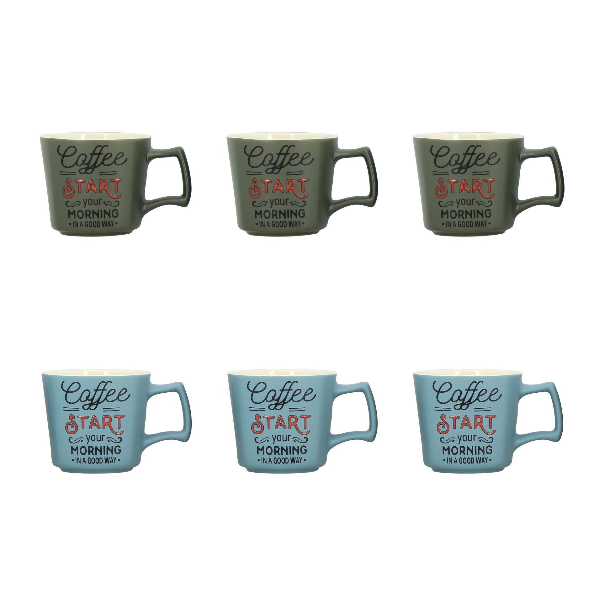 Lot de 6 tasses assorties en grès 27cl COFFEE START