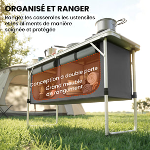 Armoire de camping pliante avec rangement, pour pique-nique barbecue extérieur - aluminium - 120x47x70cm - argent
