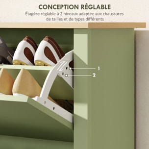 Armoire à chaussures 2 portes abattantes 2 compartiments vert amande naturel