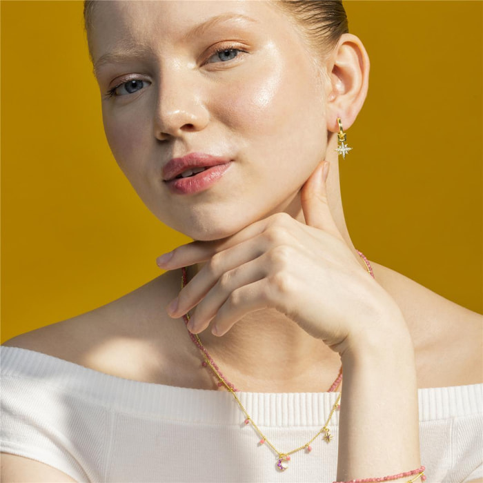 Collar con Cristal Rosa acabado oro 18k