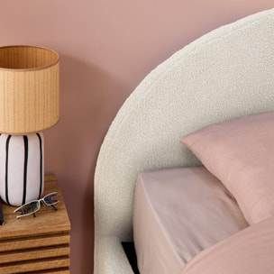 Lit coffre avec sommier à lattes et tête de lit. finition bouclette. blanc. L216.5 x P174 x H102cm