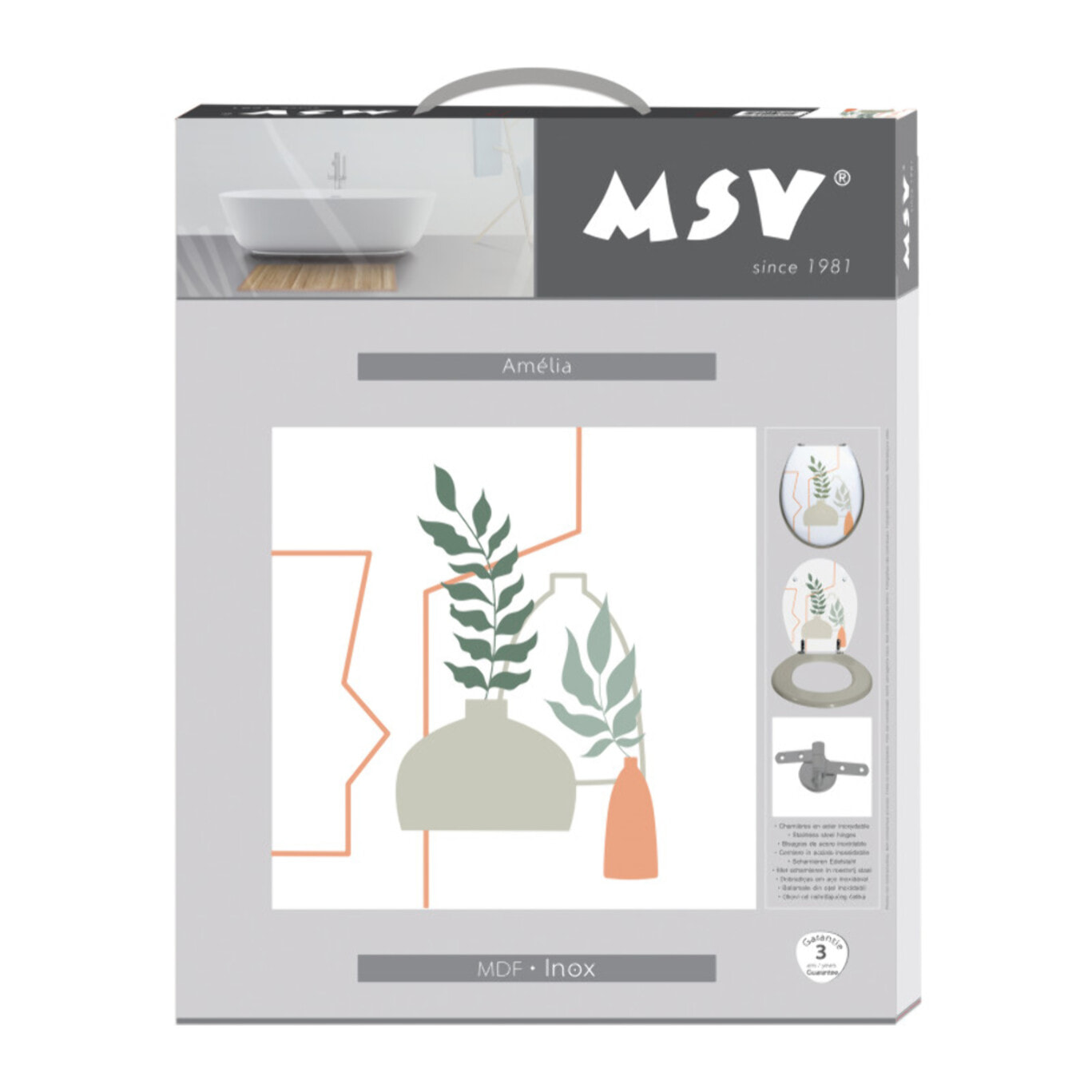 Abattant wc MDF AMELIA Multicolore - Charnières Inox MSV