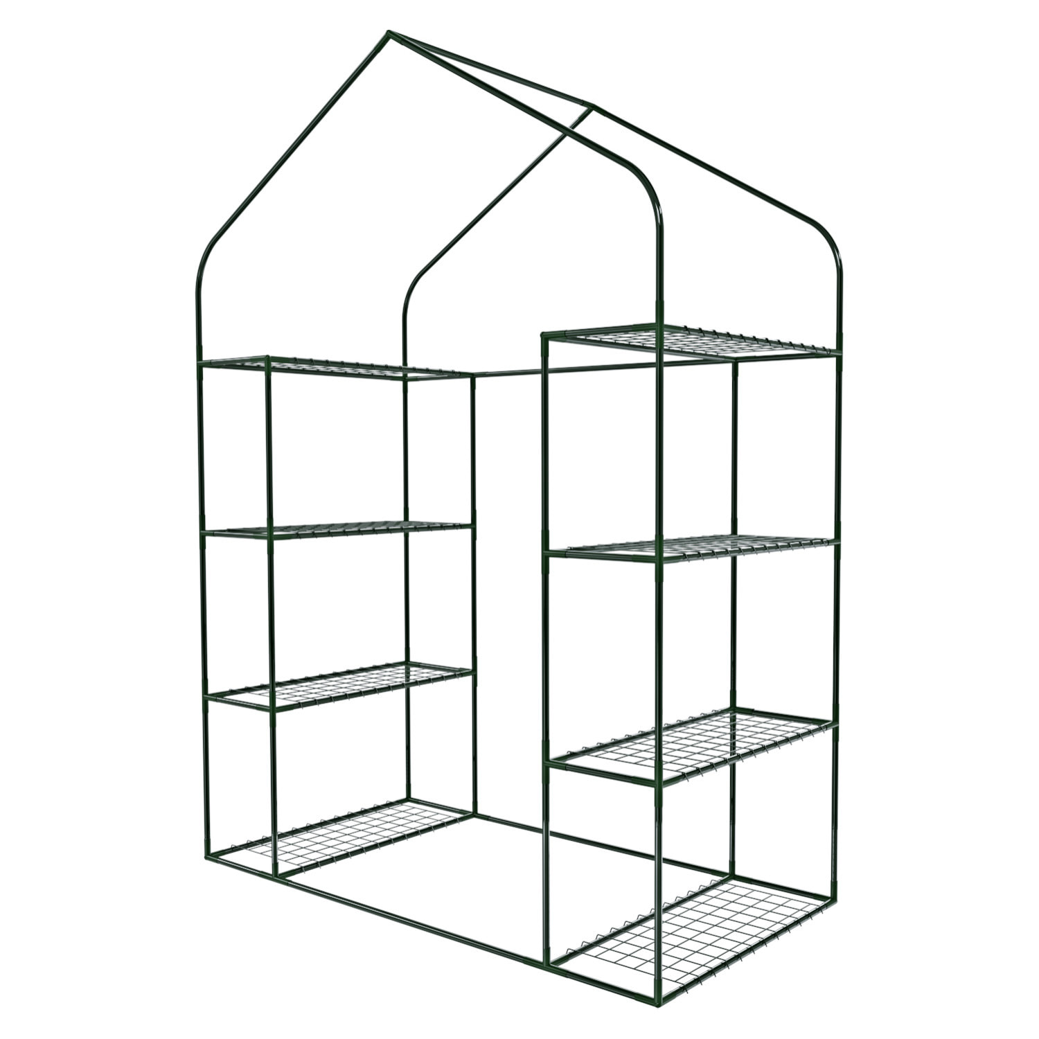 Serra Da Giardino Per Orto Con 8 Ripiani In Metallo Telaio A Casetta Acciaio Telo Trasparente PVC Porta Avvolgibile Apertura Cerniera 143x74x195 Cm