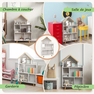 Bibliothèque étagère scandinave design maison 5 niches étagère pieds effilés bois pin MDF blanc