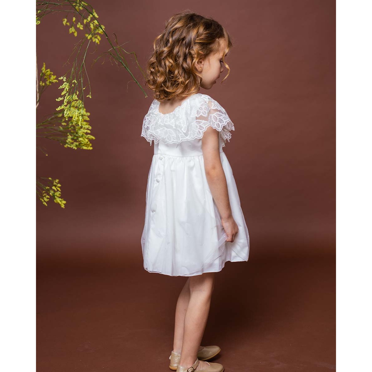 VESTIDO TUL BORDADO LAZO BLANCO