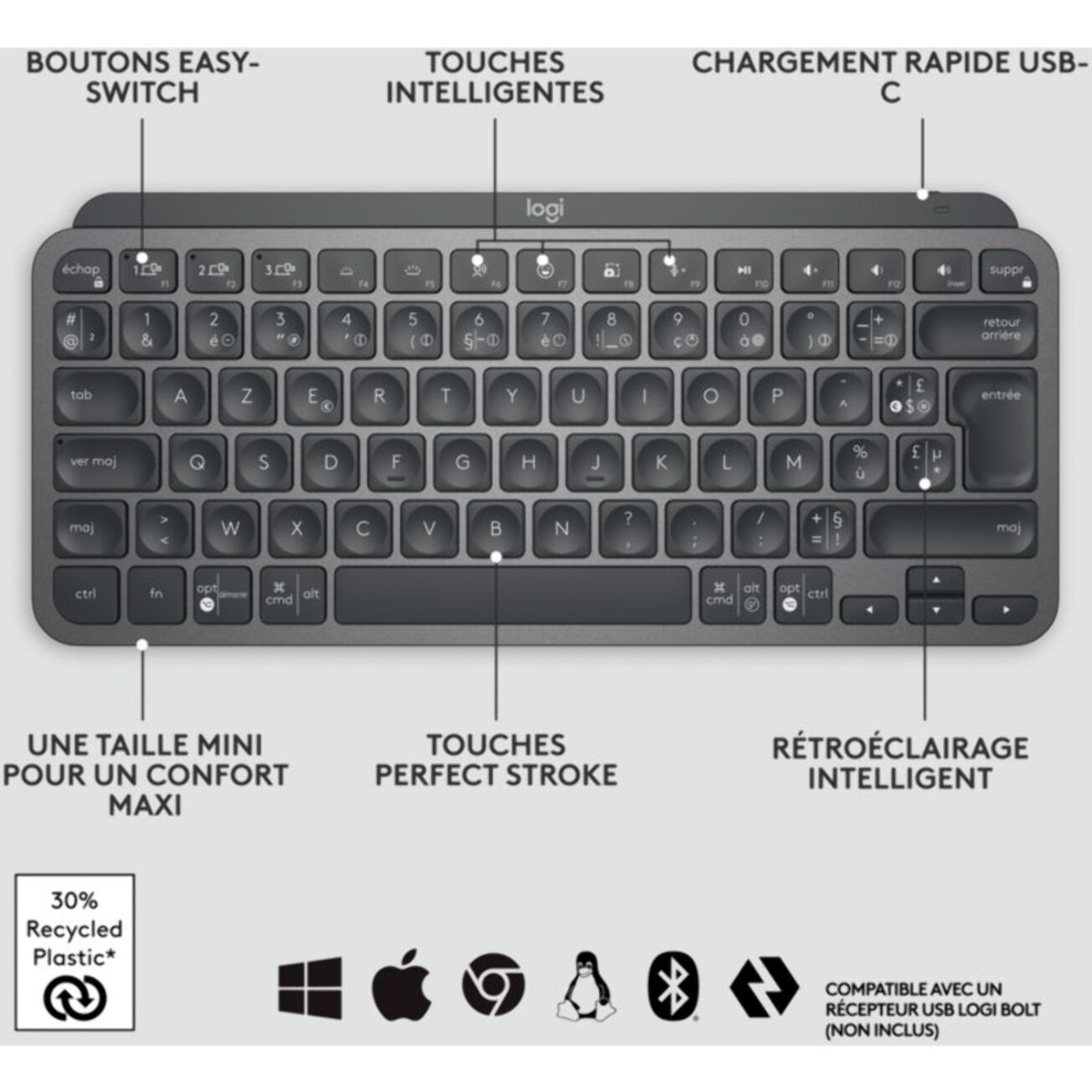 Clavier sans fil LOGITECH MX Keys mini graphite