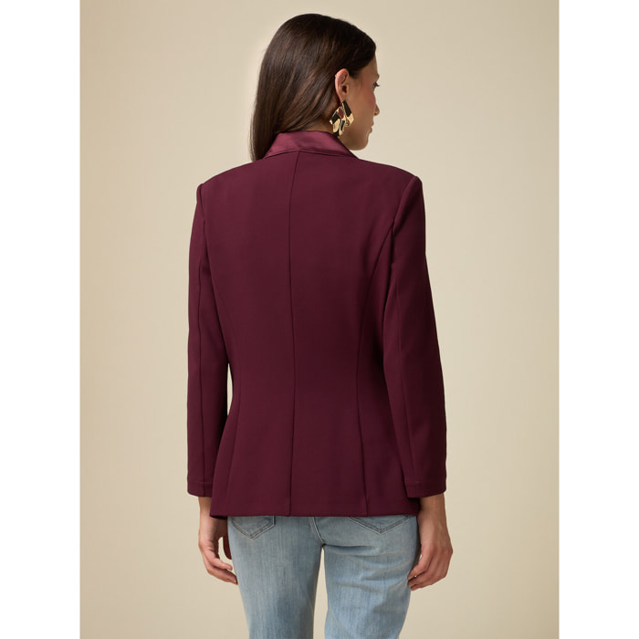 Oltre - Double-breasted blazer with satin details - Burgundy