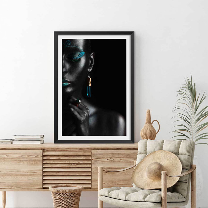 Affiche photo d'art girl turquoise Affiche sous cadre noir