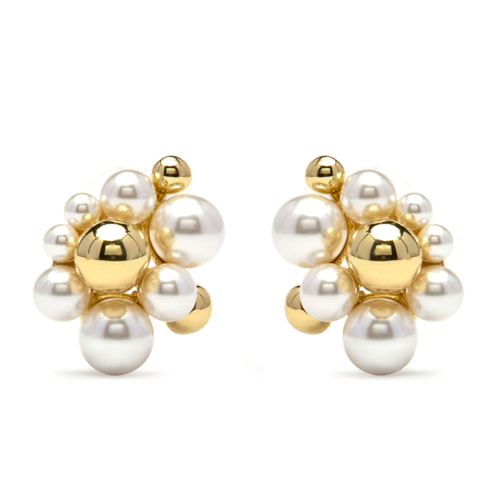 Pendientes de Perla Blanca acabado en oro amarillo 18k