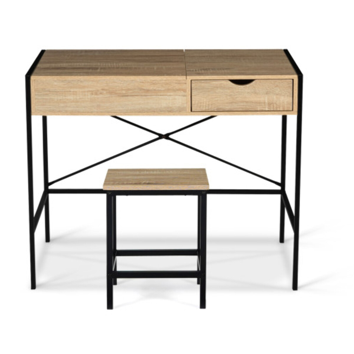 Coiffeuse Alana miroir rabattable avec tabouret - Bois / Noir