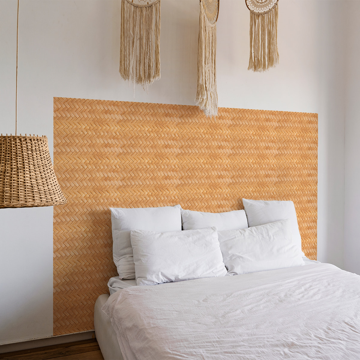Rouleau revêtement adhésif vinyle au mètre - Sticker mural tête de lit - ROTIN TRESSÉ BOHÈME