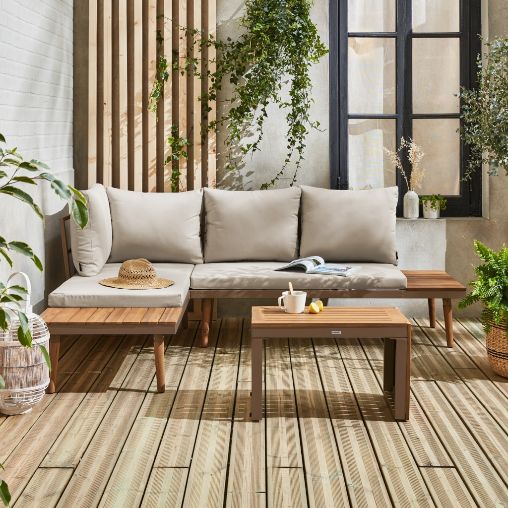 Salon de jardin modulable aluminium et bois d'acacia 4 places SAO PAULO