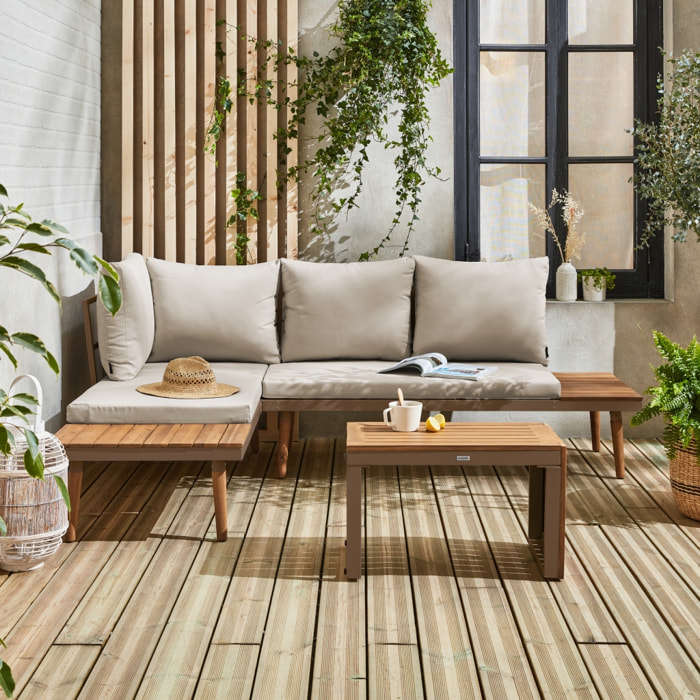 Salon de jardin modulable aluminium et bois d'acacia 4 places SAO PAULO